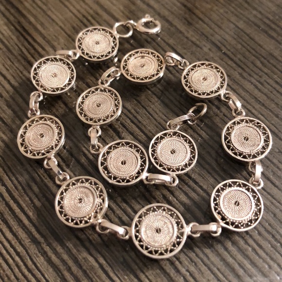 Vintage Sterling Silver Filigree Circle Bracelet, Madalia Disc Pattern - Picture 10 of 14